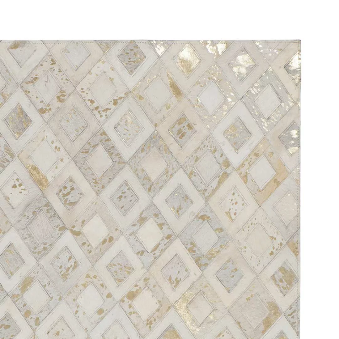 Teppich aus kurzem Echtfell Creme Weiß und Goldfarben günstig online kaufen
