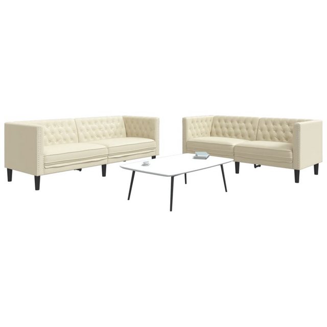 vidaXL Chesterfield-Sofa, 2-tlg. Chesterfield-Sofa-Set Creme Kunstleder günstig online kaufen