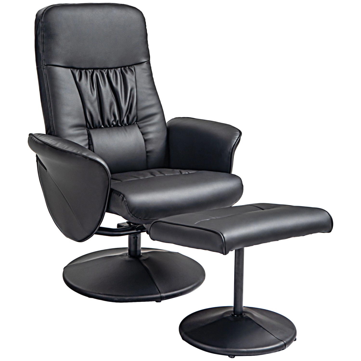 HOMCOM Relaxsessel mit Hocker Liegefunktion Drehbar Kunstleder Schwarz günstig online kaufen