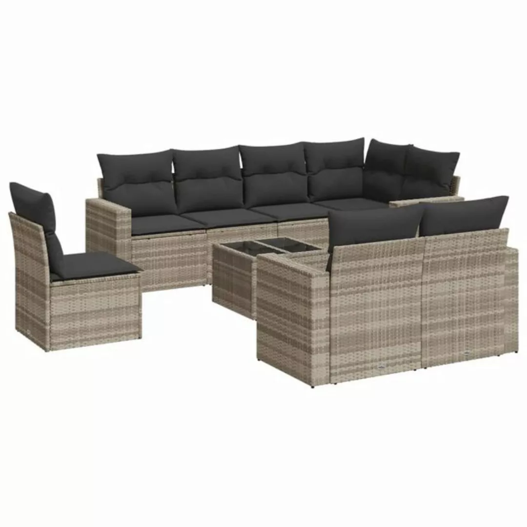 vidaXL Sofaelement 9-tlg. Garten-Sofagarnitur mit Kissen Hellgrau Poly Ratt günstig online kaufen