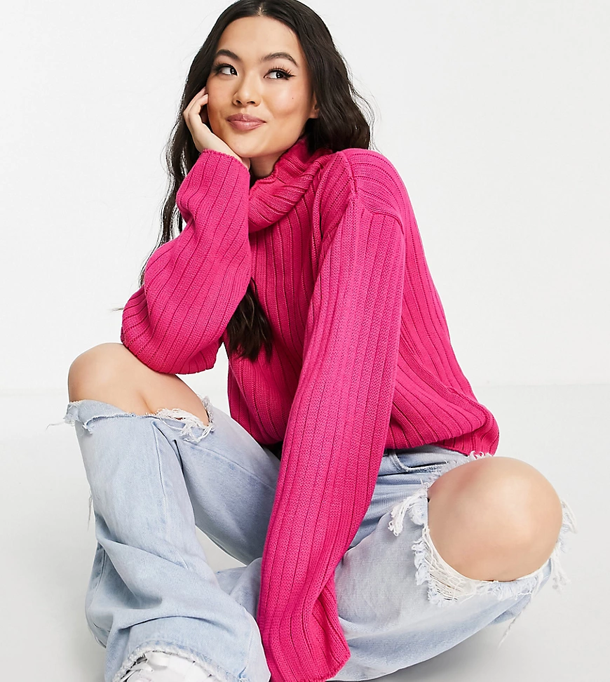 Missguided – Gerippter, hochgeschlossener Pullover in Pink, Kombiteil-Rosa günstig online kaufen