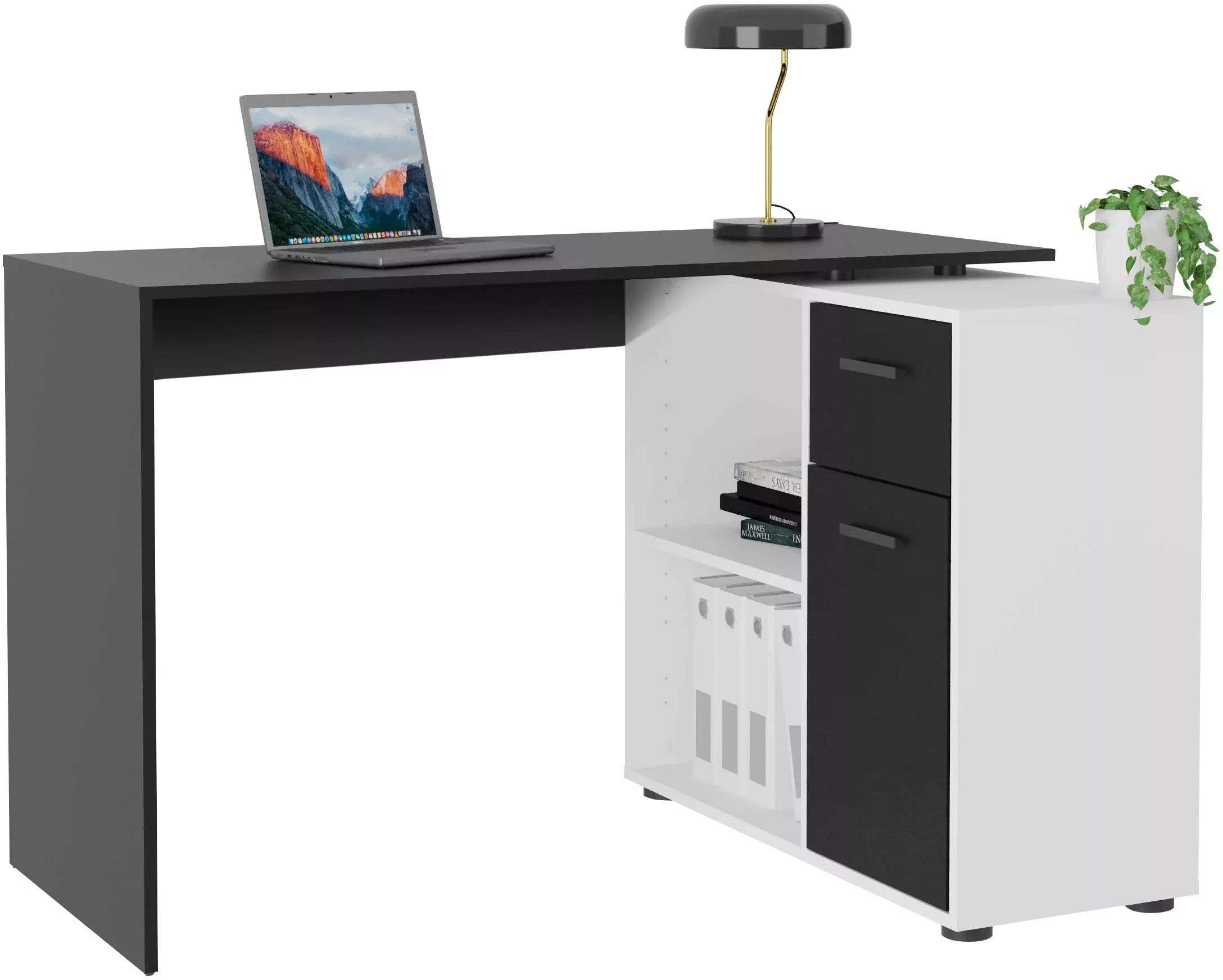 FMD Eckschreibtisch "AUGSBURG", Schreibtisch/ Sideboard m. Stauraum, beidse günstig online kaufen