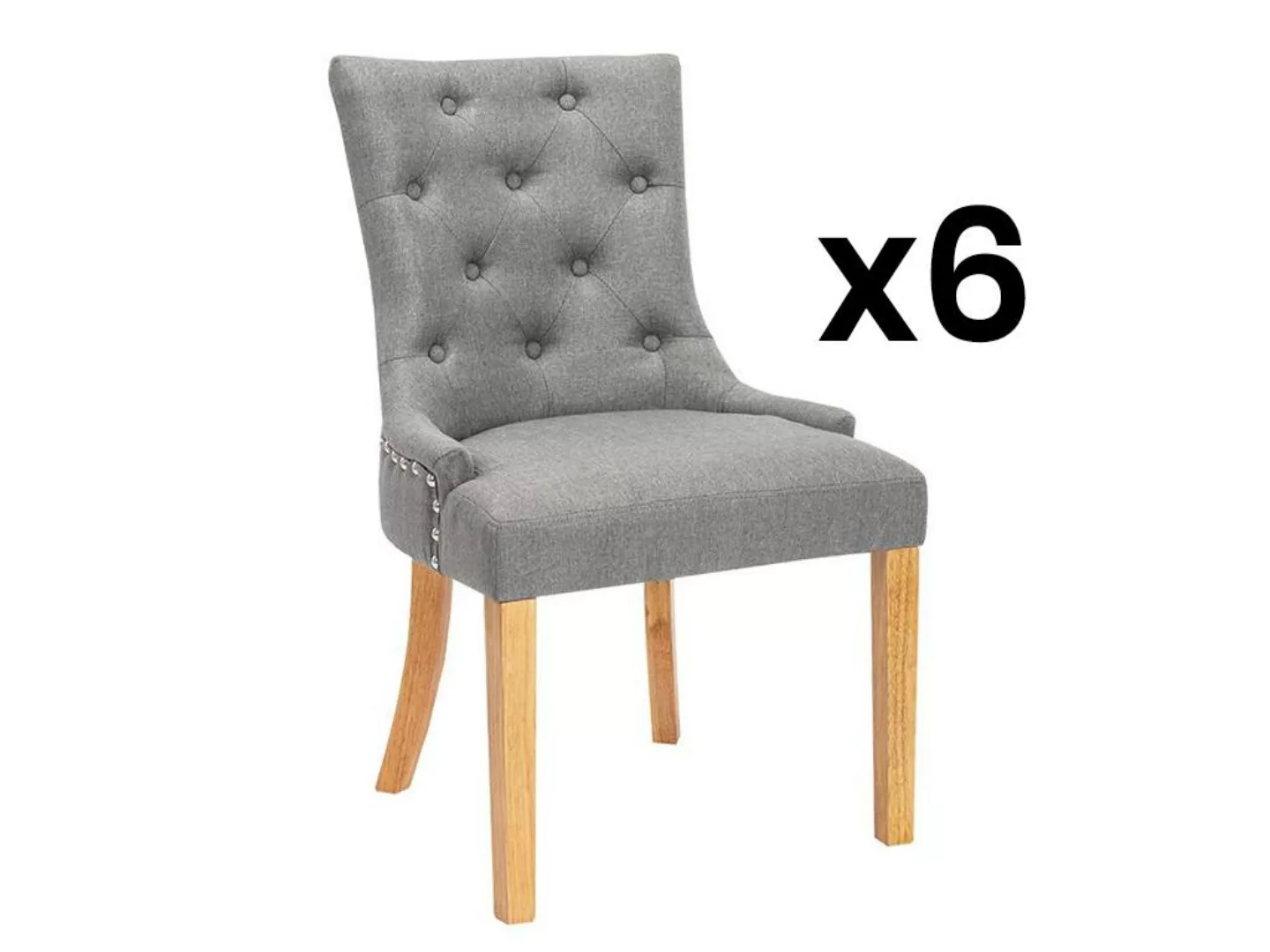 Stuhl 6er-Set - Stoff & Holz - Grau - JOLIA günstig online kaufen