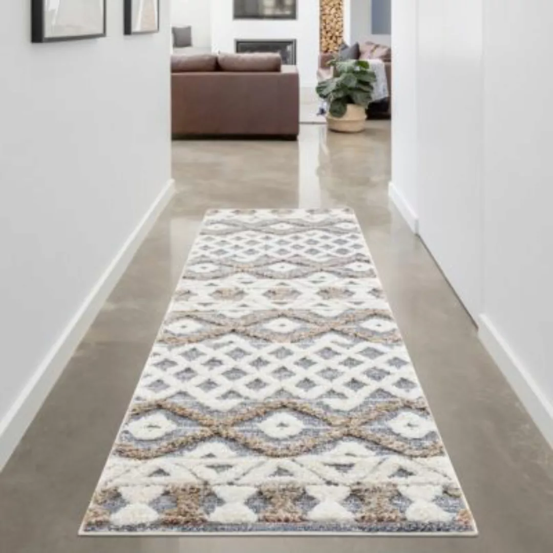 carpet city® Shaggy-Teppich - Scandi-Look Creme Grau - Hochflorteppich 3D-E günstig online kaufen