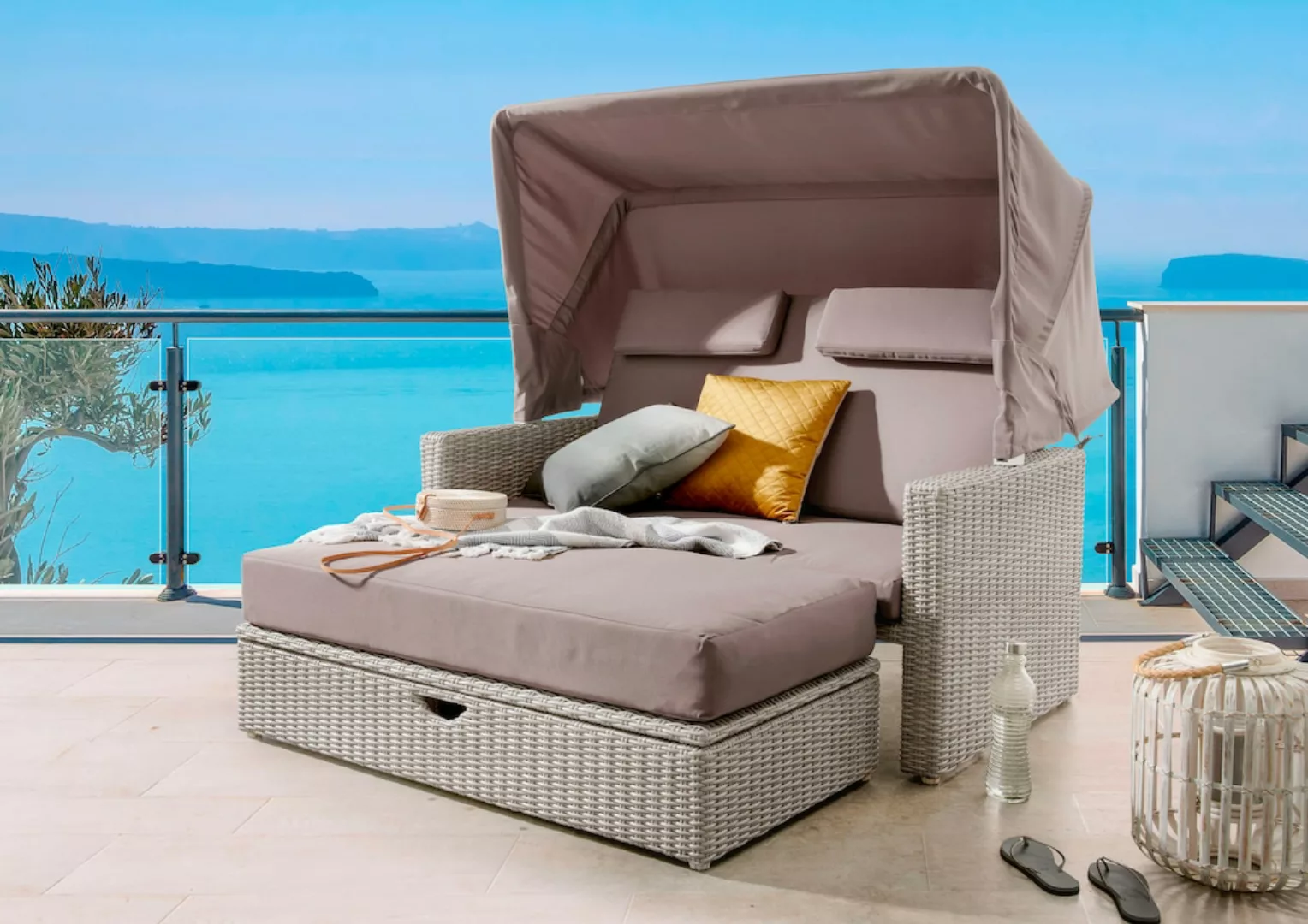 Destiny Gartenlounge-Set "FLORENZ", (1x Sofa mit Dach, 1x Bank, inkl. Aufla günstig online kaufen