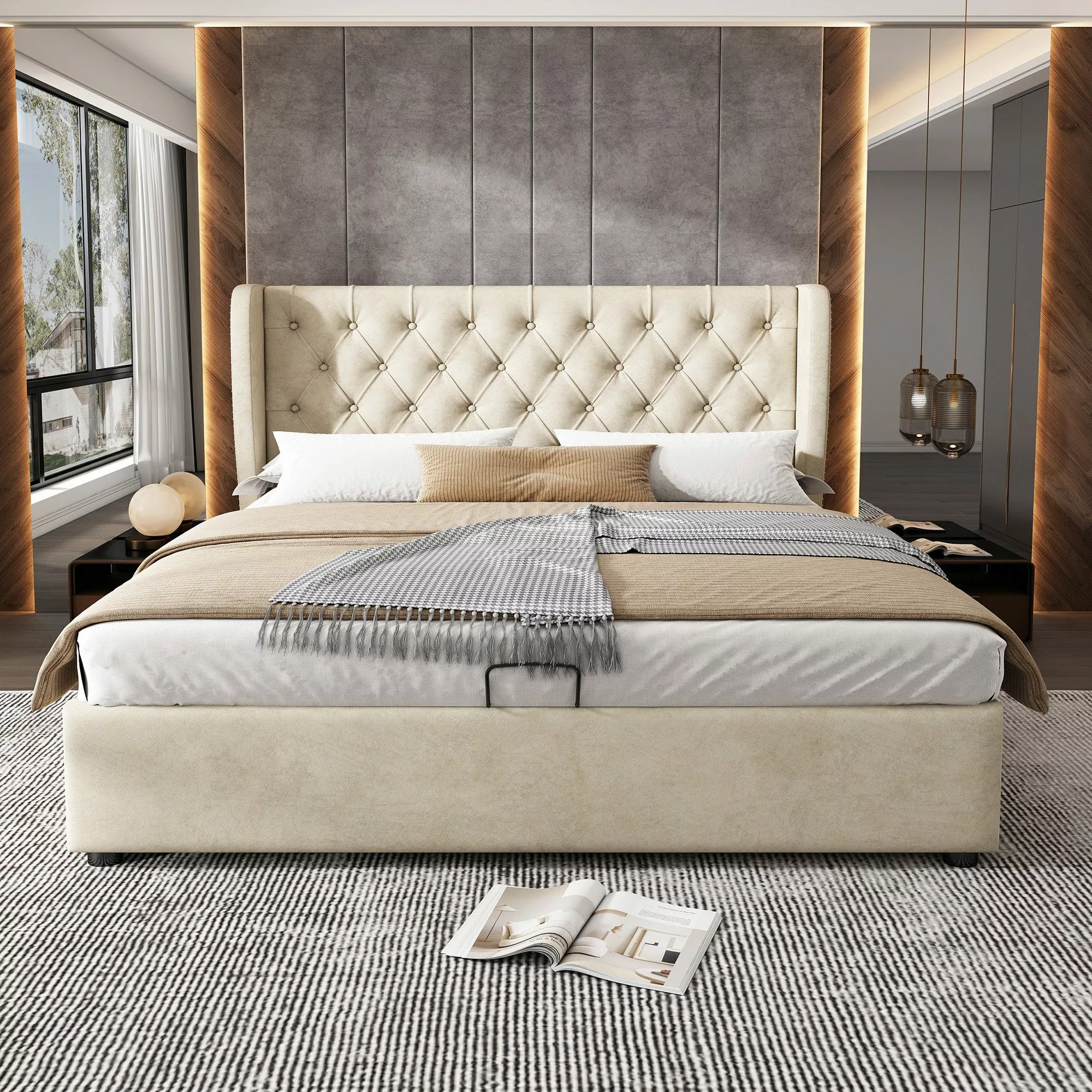 OKWISH Polsterbett Doppelbett Stauraumbett (Hydraulisches Samt), günstig online kaufen