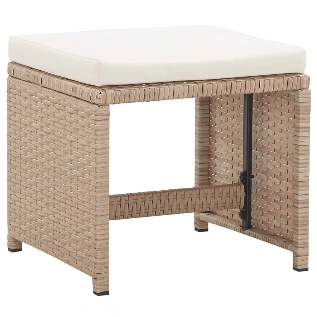 Gartenhocker 2 Stk. Mit Sitzkissen Poly Rattan Beige günstig online kaufen