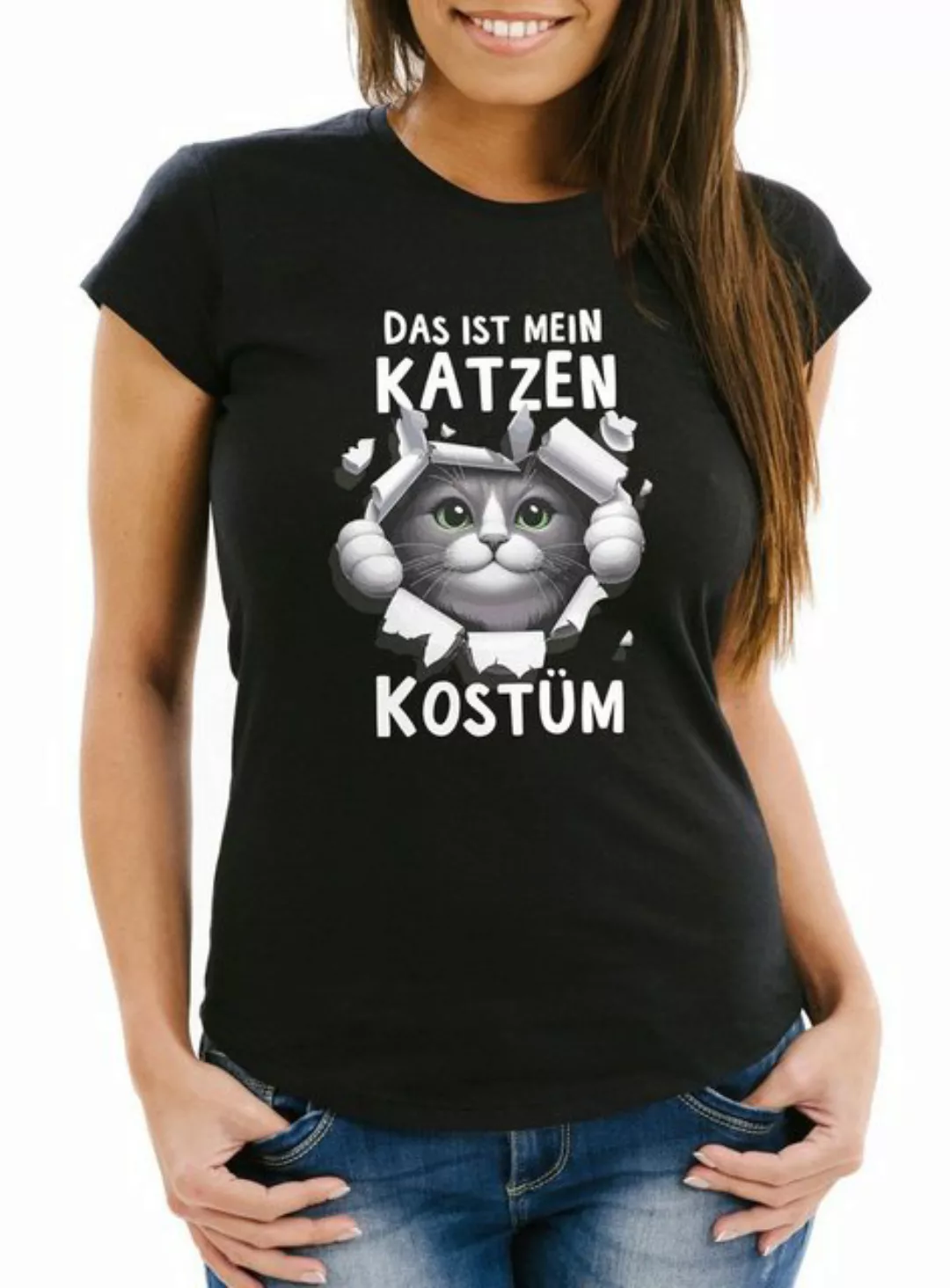 MoonWorks Print-Shirt Damen T-Shirt Fasching Karneval Katze Kostüm-Ersatz V günstig online kaufen