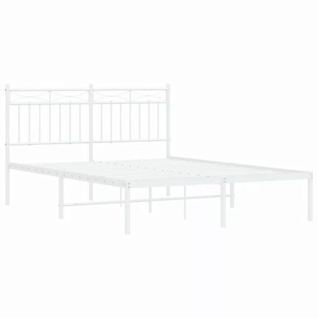 vidaXL Bettgestell Bettrahmen mit Kopfteil Metall Weiß 140x200 cm Bett Bett günstig online kaufen