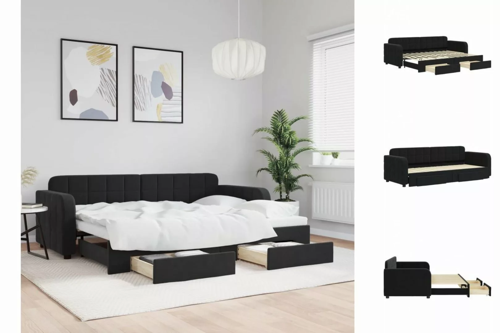 vidaXL Gästebett Gästebett Tagesbett Ausziehbar mit Schubladen Schwarz 80x2 günstig online kaufen