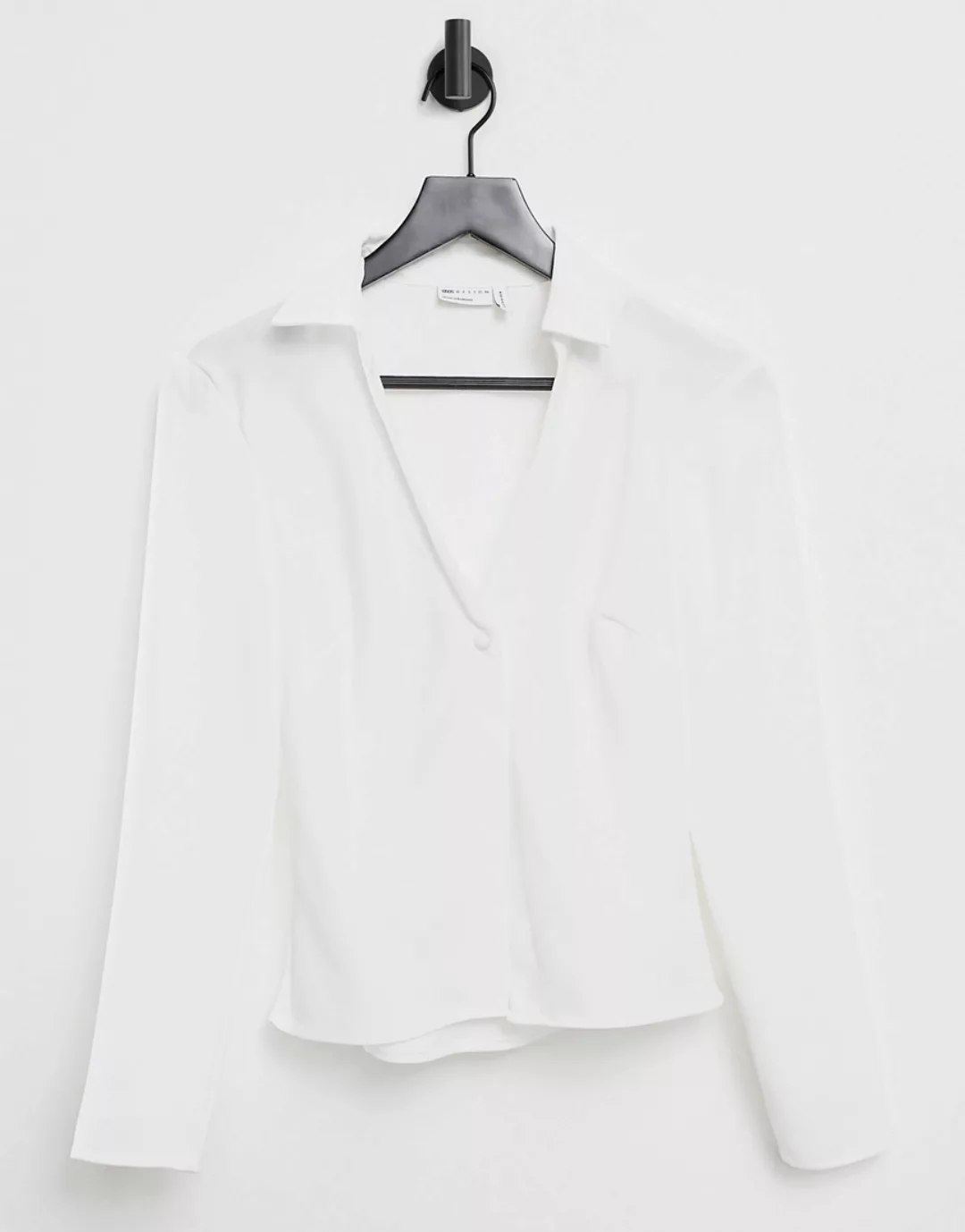 ASOS DESIGN – Hemd aus Satin in schmaler Passform in Elfenbein-Weiß günstig online kaufen