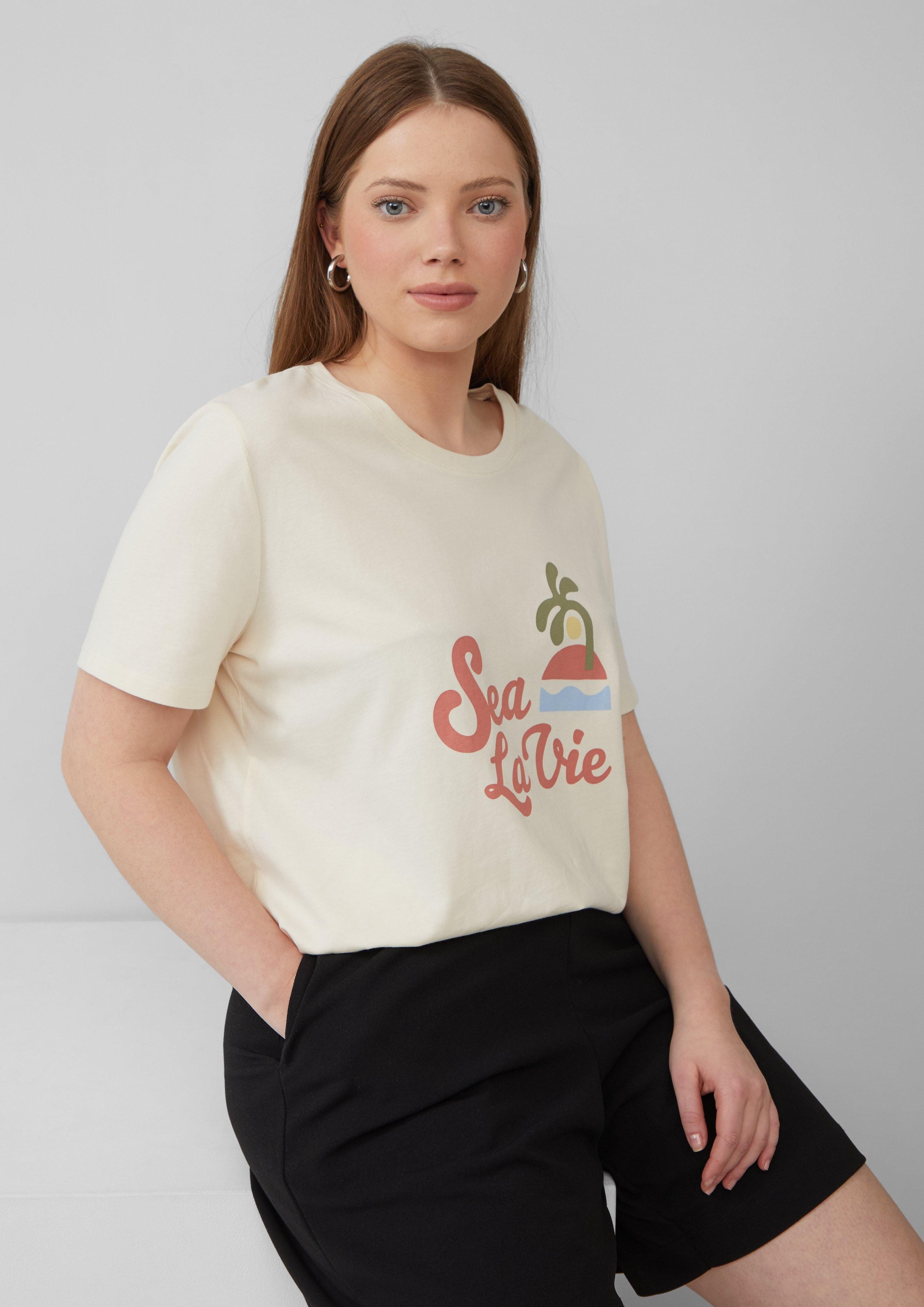 QS Kurzarmshirt Baumwollshirt mit Frontprint günstig online kaufen