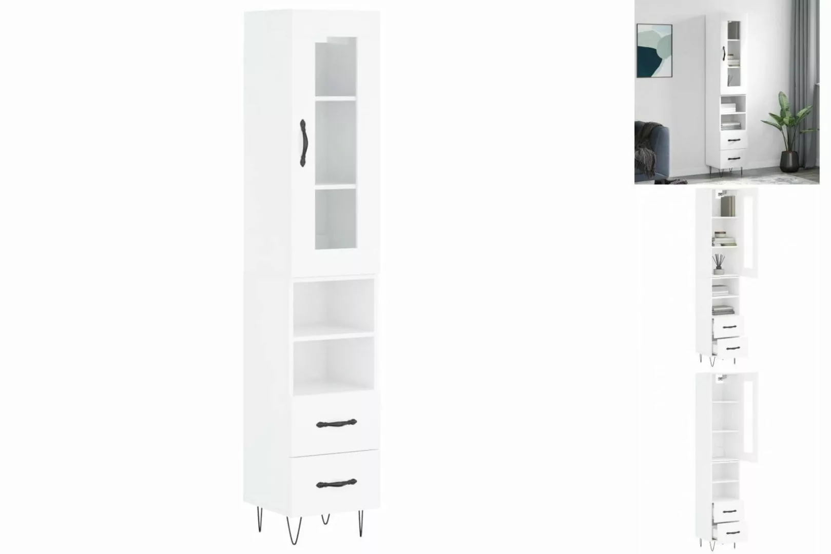 vidaXL Vitrine Highboard Hochglanz-Weiß 34,5x34x180 cm Spanplatte Glas Vitr günstig online kaufen