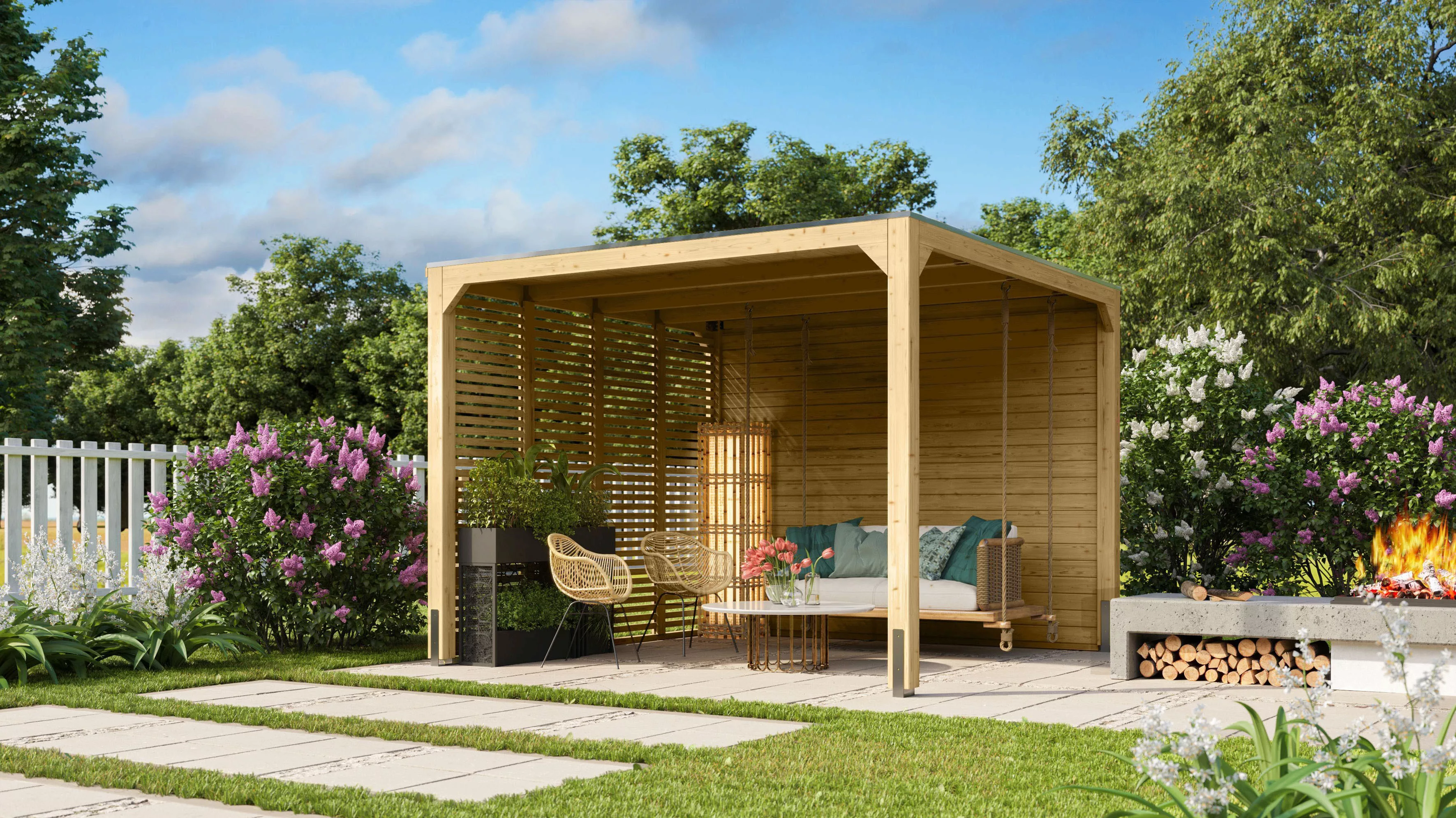 Karibu Holzpavillon "Gordon", mit Seiten- und Lamellenwand günstig online kaufen