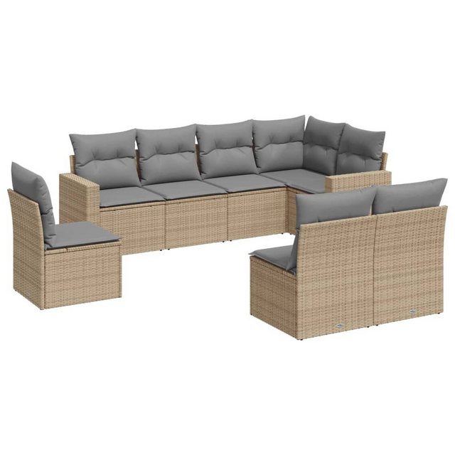 vidaXL Sofaelement 8-tlg. Garten-Sofagarnitur mit Kissen Beige Poly Rattan günstig online kaufen