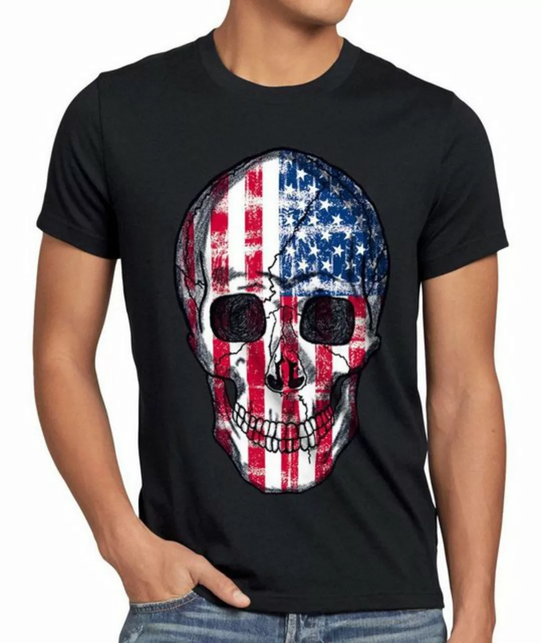 style3 T-Shirt USA Skull Totenkopf stars stripes flagge amerika knochen roc günstig online kaufen