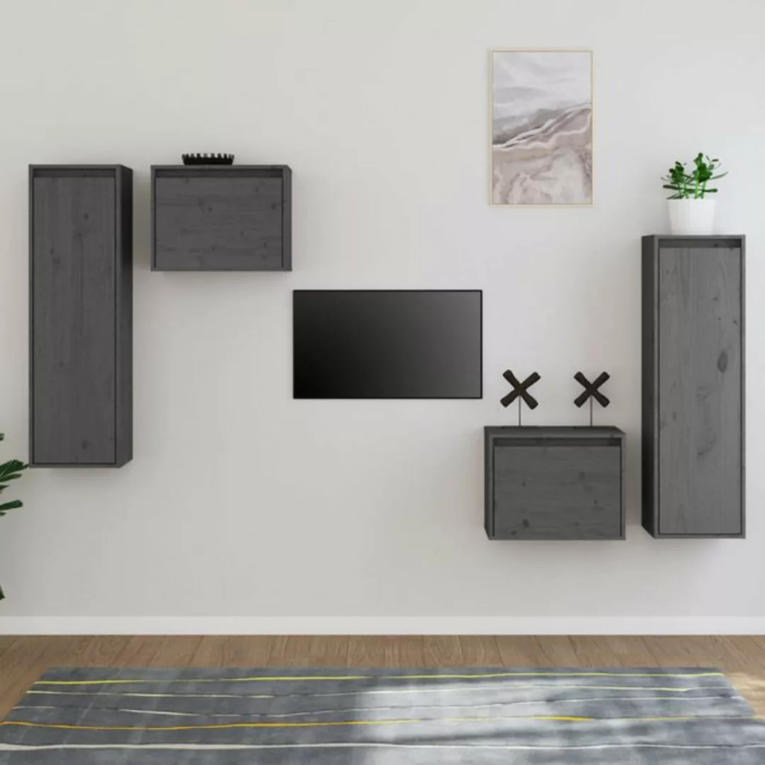 vidaXL TV-Schrank TV-Schränke 4 Stk Grau Massivholz Kiefer Lowboard Lowboar günstig online kaufen