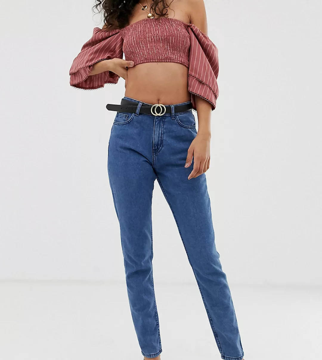 Noisy May Tall – Knöchellange Mom-Jeans in Blau günstig online kaufen