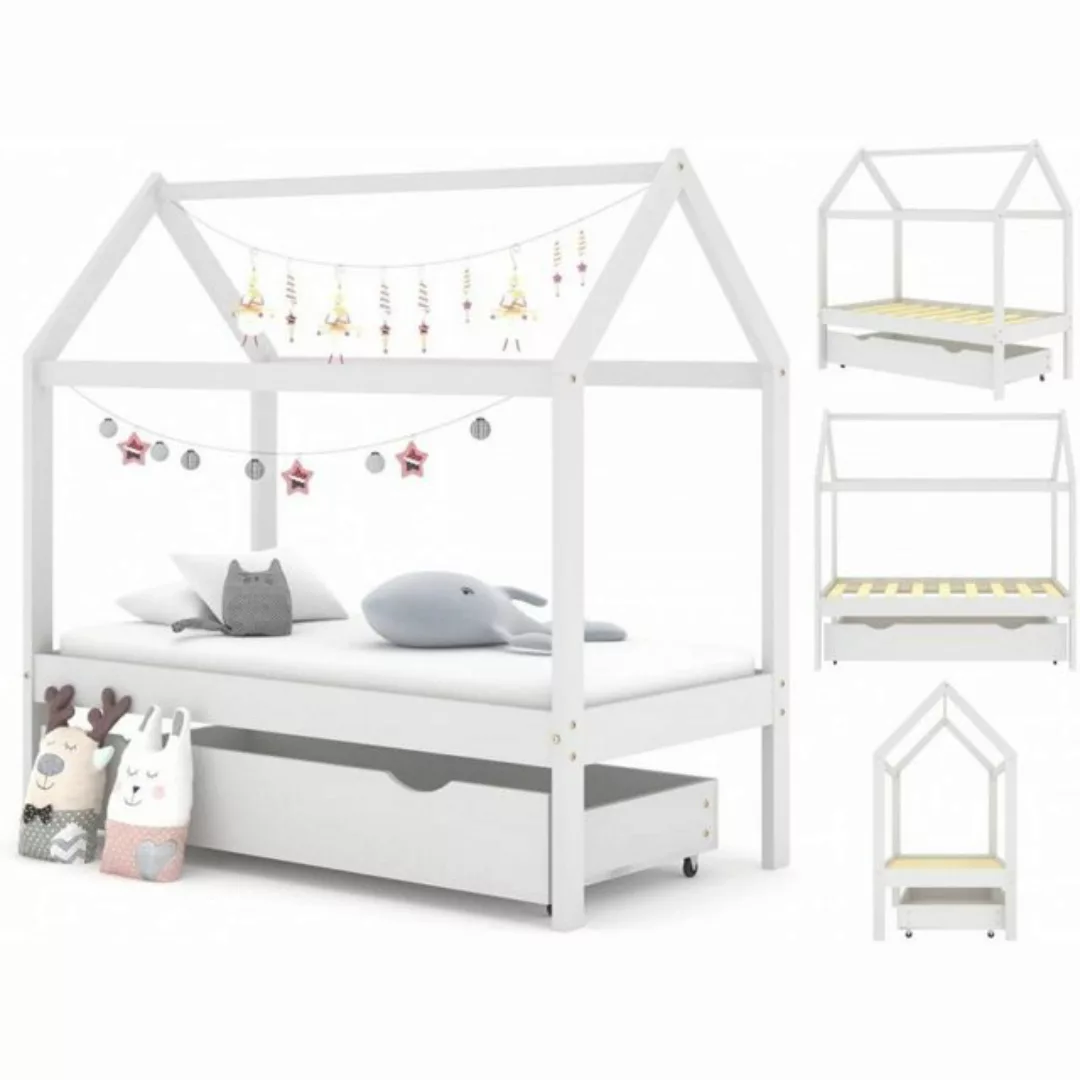 Kinderbett Mit Schublade Weiß Massivholz Kiefer 70x140 Cm günstig online kaufen