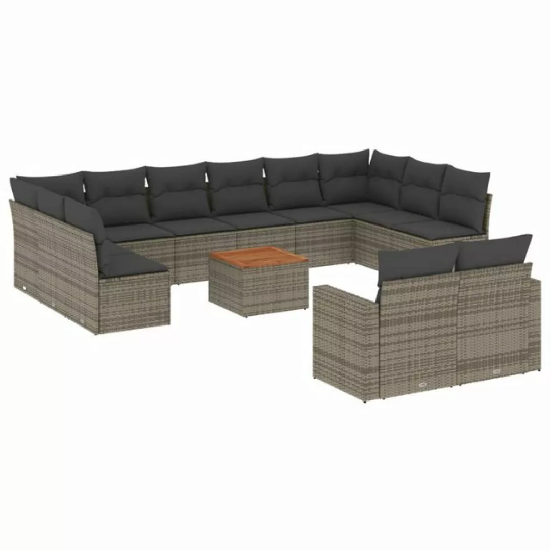 vidaXL Sofaelement 13-tlg. Garten-Sofagarnitur mit Kissen Grau Poly Rattan günstig online kaufen