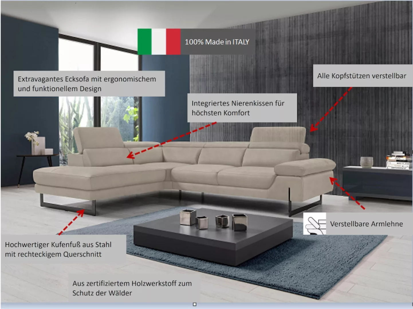 Egoitaliano Ecksofa "Queenie, extravagantes Sofa mit erstklassigem Sitzkomf günstig online kaufen