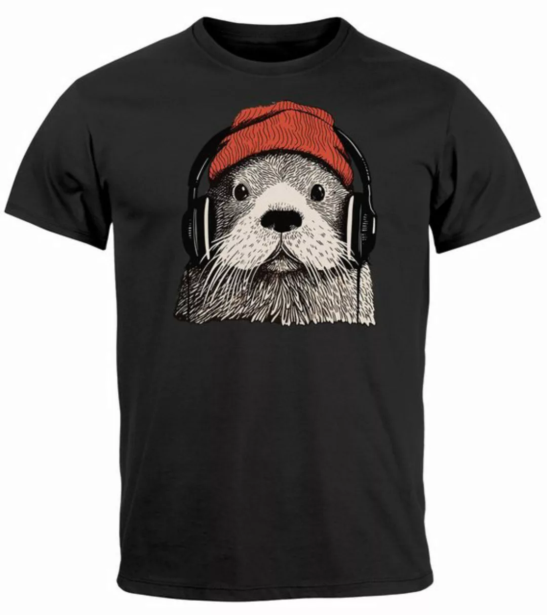 Neverless Print-Shirt Herren T-Shirt Otter Print Comic Illustration Kunstdr günstig online kaufen