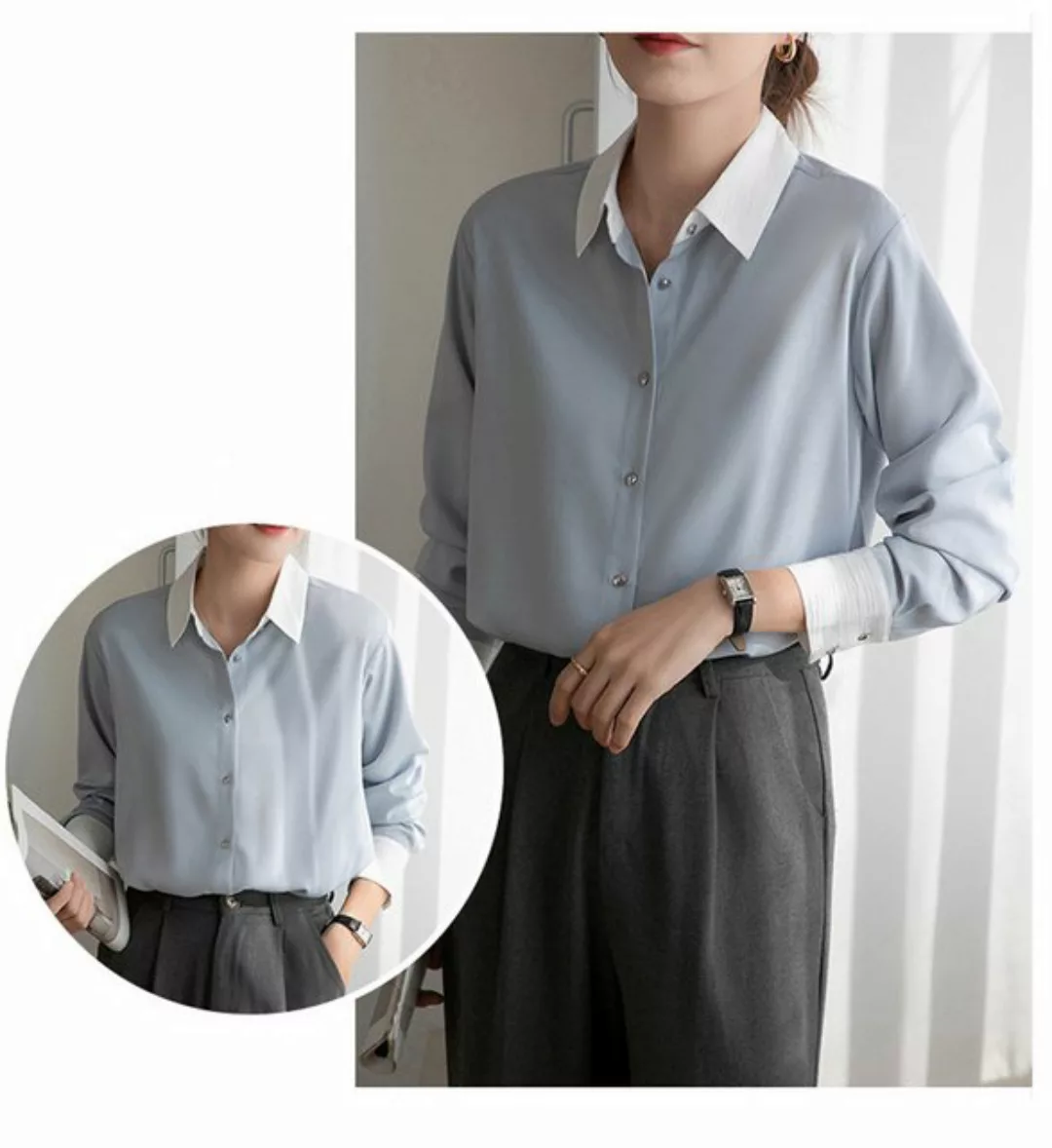 KIKI Langarmhemd Hochwertiges Damen-Hemd in Kontrastfarbe günstig online kaufen
