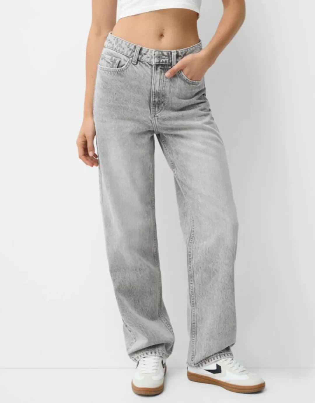 Bershka Jeans Im Neuen Mom Fit Damen 40 Grau günstig online kaufen