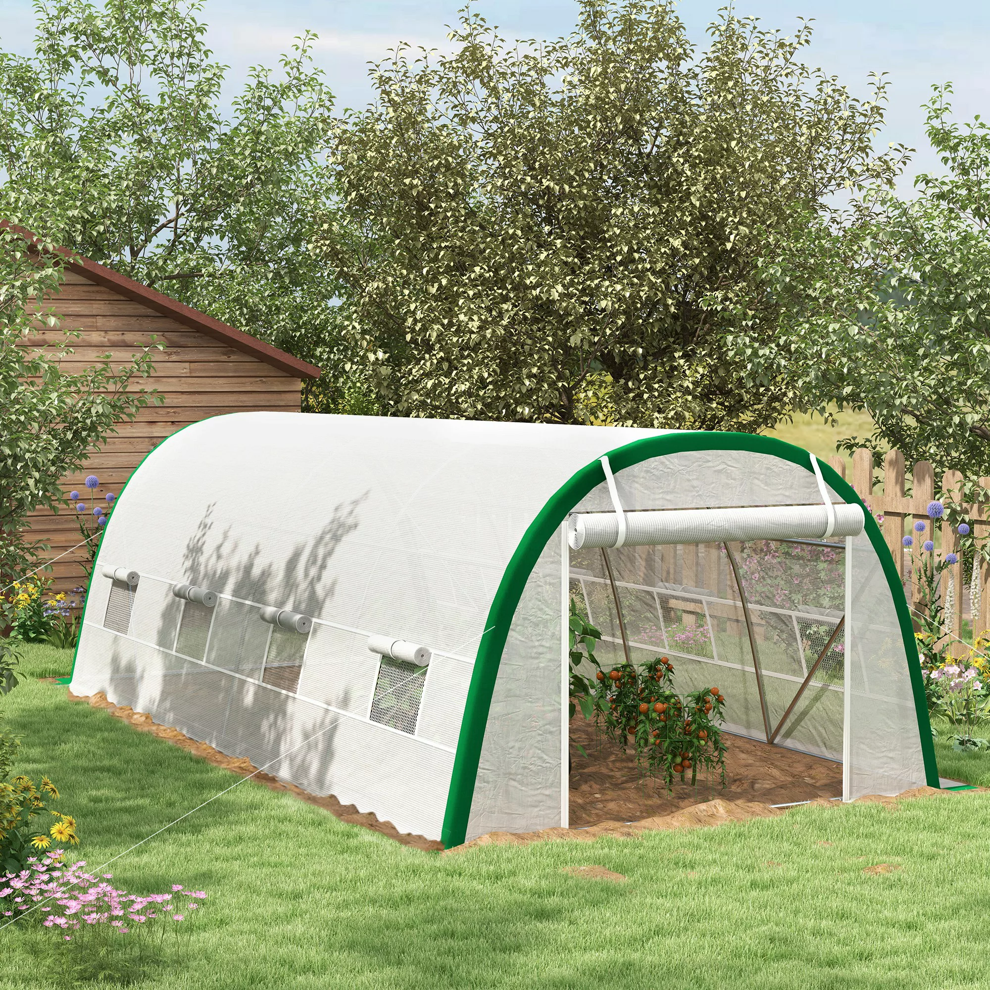 Outsunny Garten-Tunnelgewächshaus 18 m² Tomaten-Gewächshaus dim. 6L x 3B x günstig online kaufen