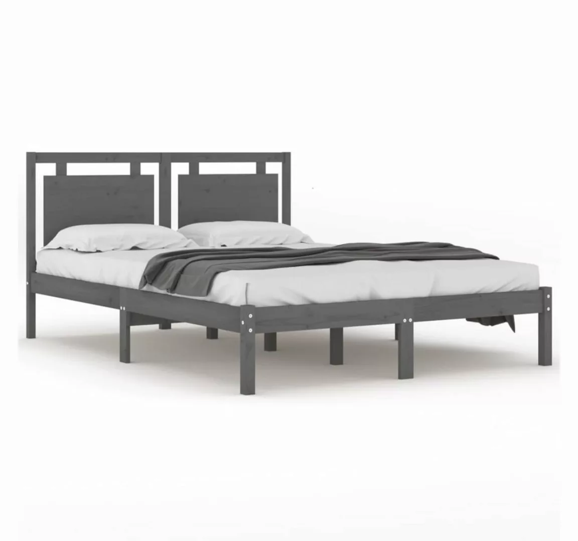 vidaXL Bettgestell Massivholzbett Grau 200x200 cm Bett Bettgestell Doppelbe günstig online kaufen