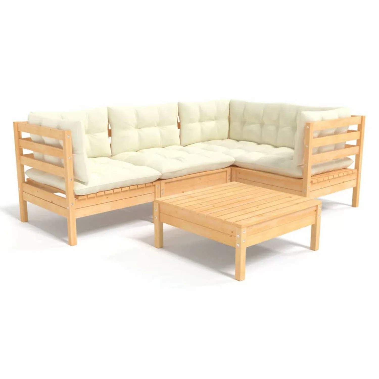 5-tlg. Garten-lounge-set Mit Creme Kissen Kiefernholz günstig online kaufen