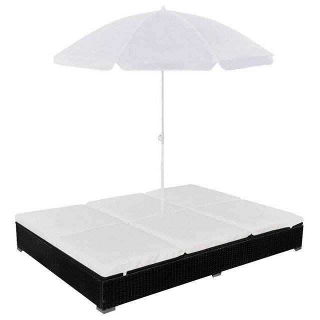 Beyamis Loungebett Outdoor-Loungebett mit Sonnenschirm Poly Rattan Schwarz, günstig online kaufen