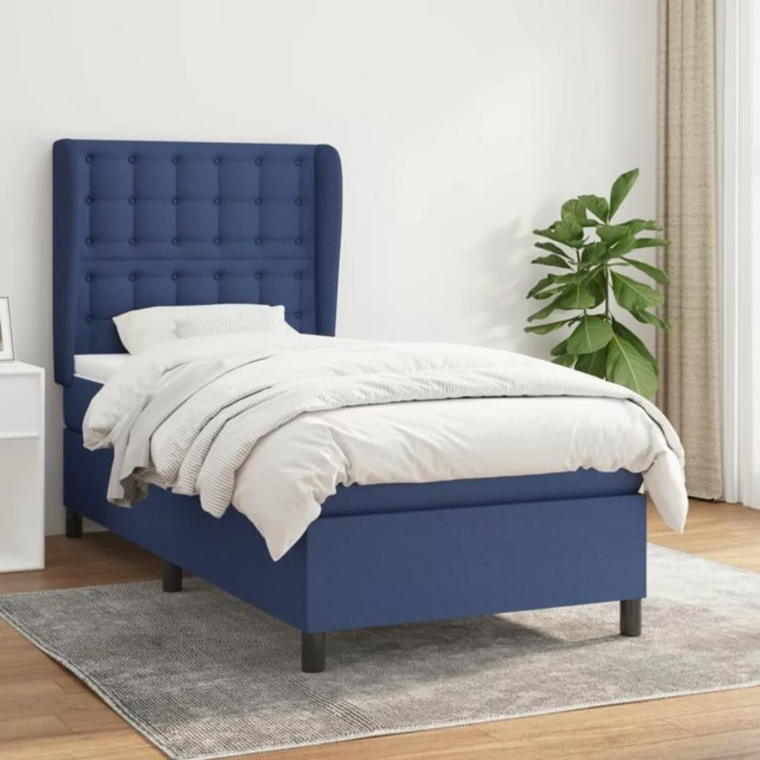 vidaXL Bettgestell Boxspringbett mit Matratze Blau 90x200 cm Stoff Bett Bet günstig online kaufen