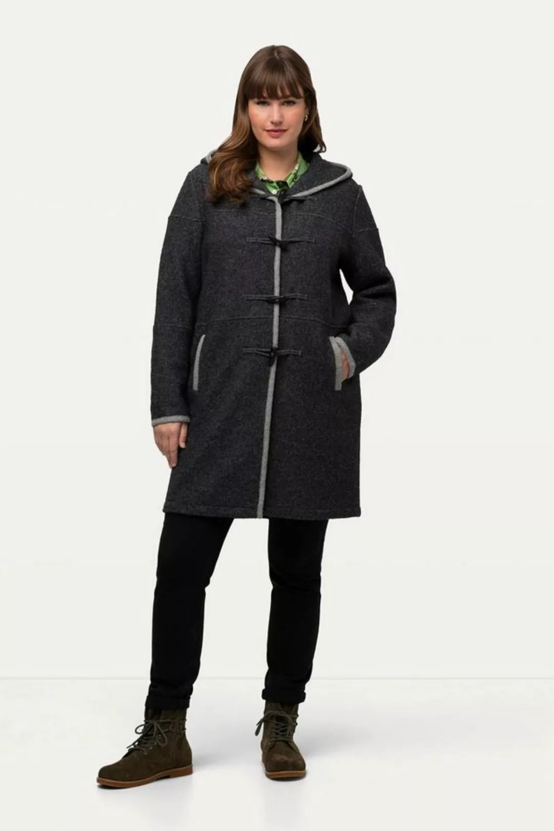 Ulla Popken Kurzjacke Boiled-Wool-Jacke Quernähte Knebelknöpfe günstig online kaufen