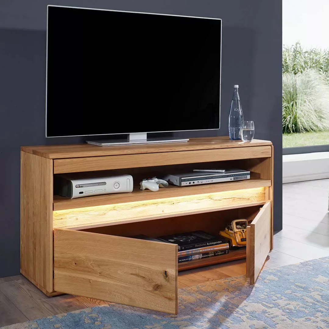 TV Möbel aus Wildeiche Massivholz LED Beleuchtung günstig online kaufen