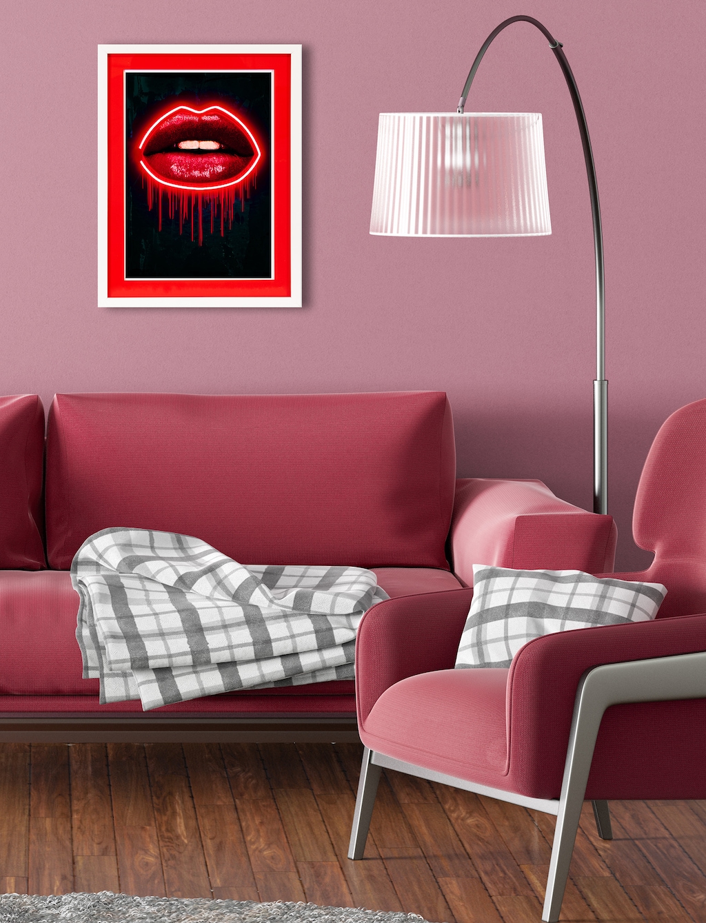 queence Bild mit Rahmen "Lippen, Neon, Neonlicht", Erotische Bilder-Kiss-Ku günstig online kaufen