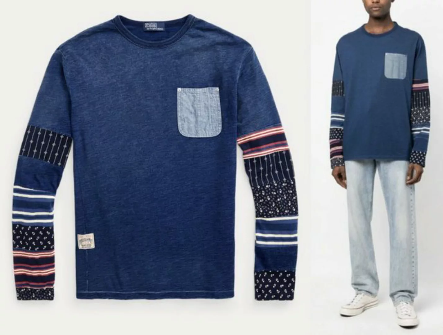 Ralph Lauren Sweatshirt POLO RALPH LAUREN PATCHWORK DYED Indigo Jersey Shir günstig online kaufen