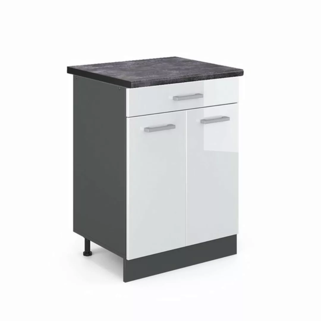 Vicco Unterschrank R-Line, Weiß Hochglanz/Anthrazit, 60 cm, AP Anthrazit günstig online kaufen