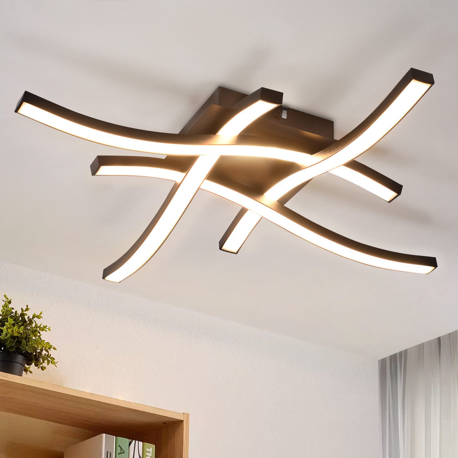ZMH LED Deckenleuchte Wohnzimmer Holz Schwarz günstig online kaufen