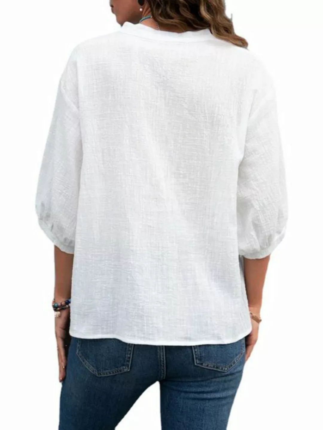FIDDY Leinenhemd Hemd mit fallenden Ärmeln und eingekerbtem Kragen günstig online kaufen
