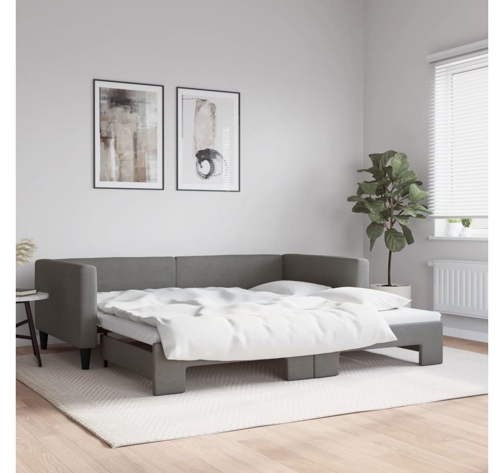 vidaXL Gästebett Tagesbett Ausziehbar Dunkelgrau 100x200 cm Stoff Gästebett günstig online kaufen