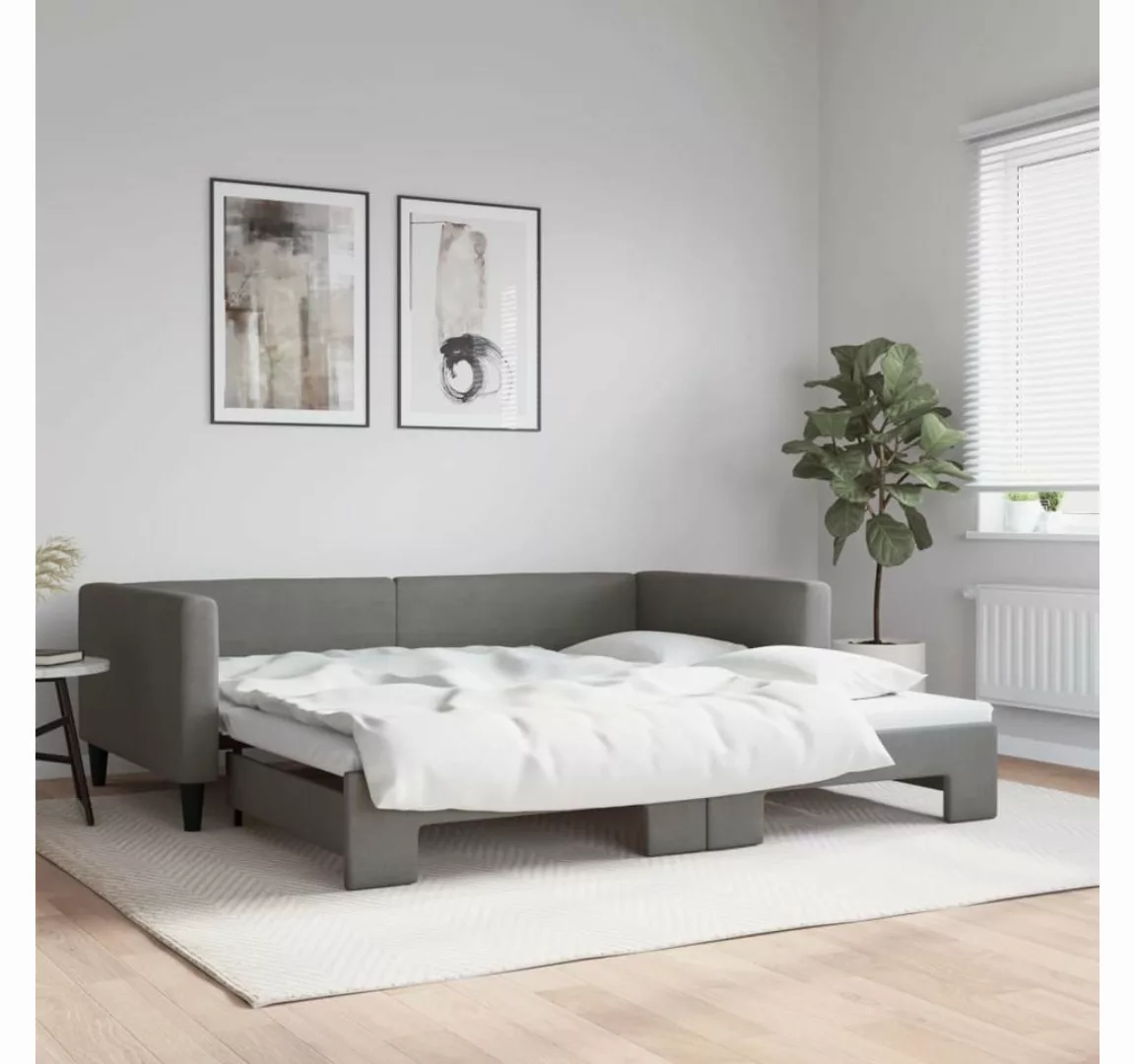 vidaXL Gästebett Tagesbett Ausziehbar Dunkelgrau 100x200 cm Stoff Gästebett günstig online kaufen