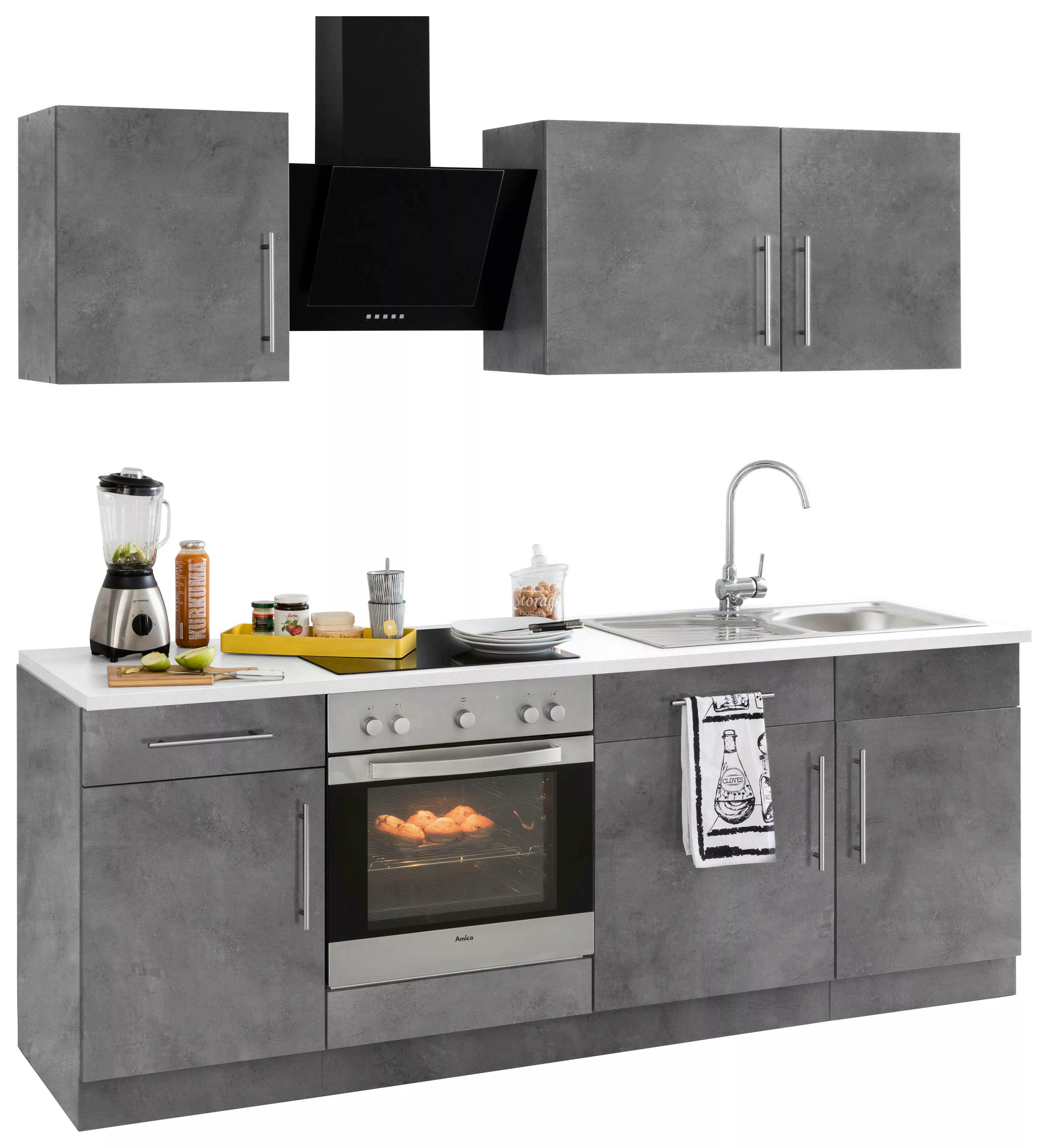 wiho Küchen Küchenzeile "Cali", mit E-Geräten, Breite 220 cm mit Metallgrif günstig online kaufen