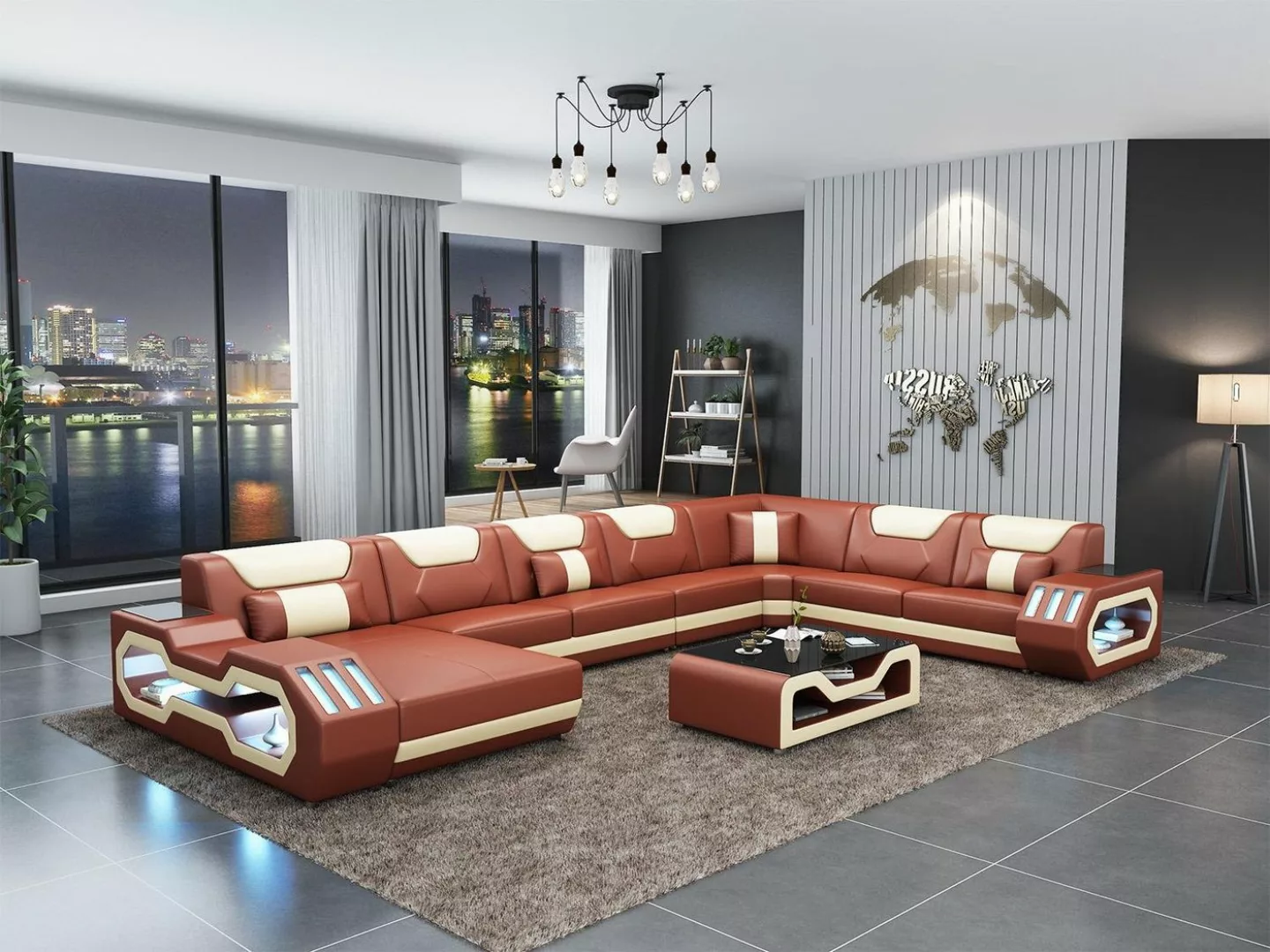 JVmoebel Ecksofa Ledersofa Ecksofa Garnitur Polster U Form Couch Sofa Desig günstig online kaufen