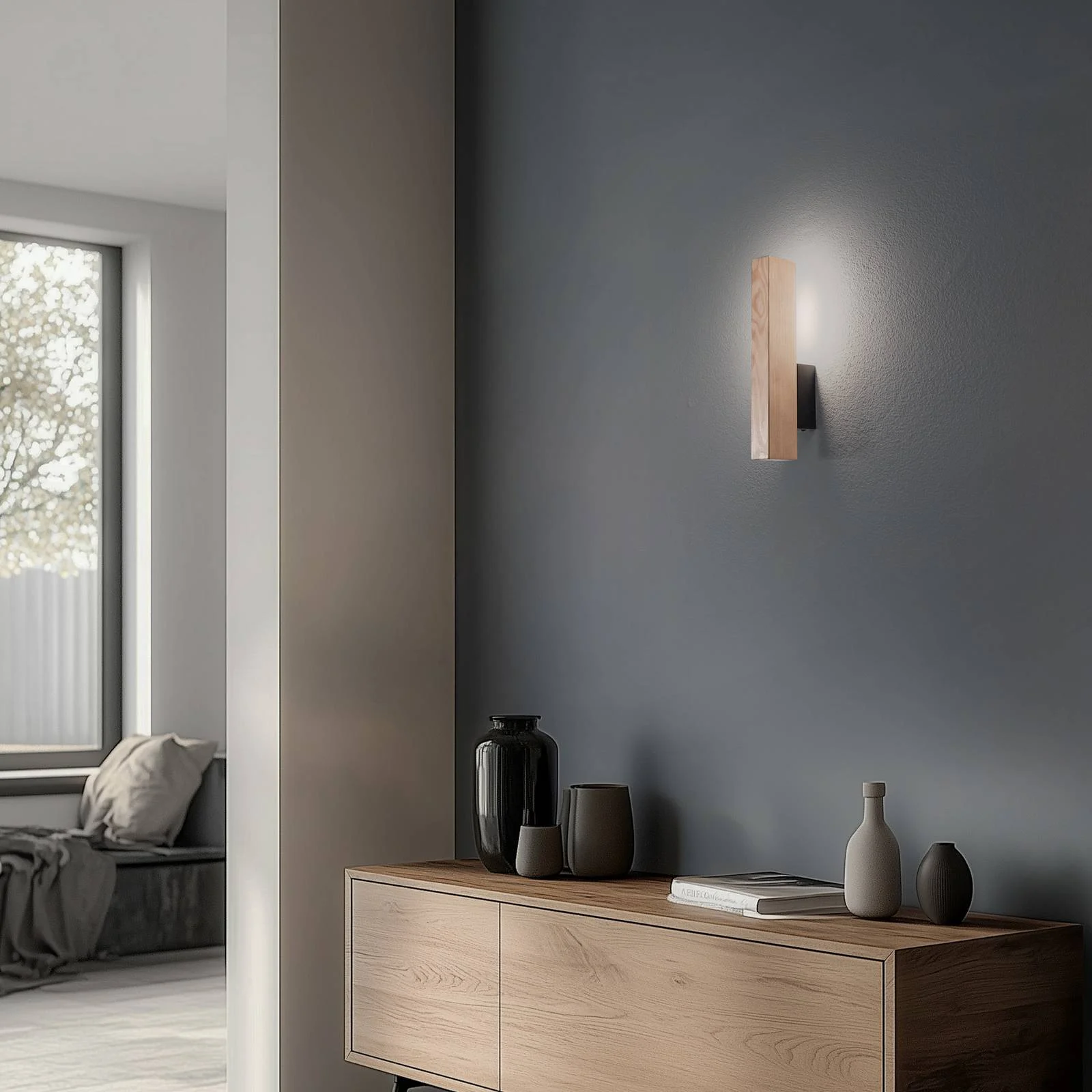 LED-Holzwandleuchte Teo, kiefer, 31 cm, 3000 K günstig online kaufen
