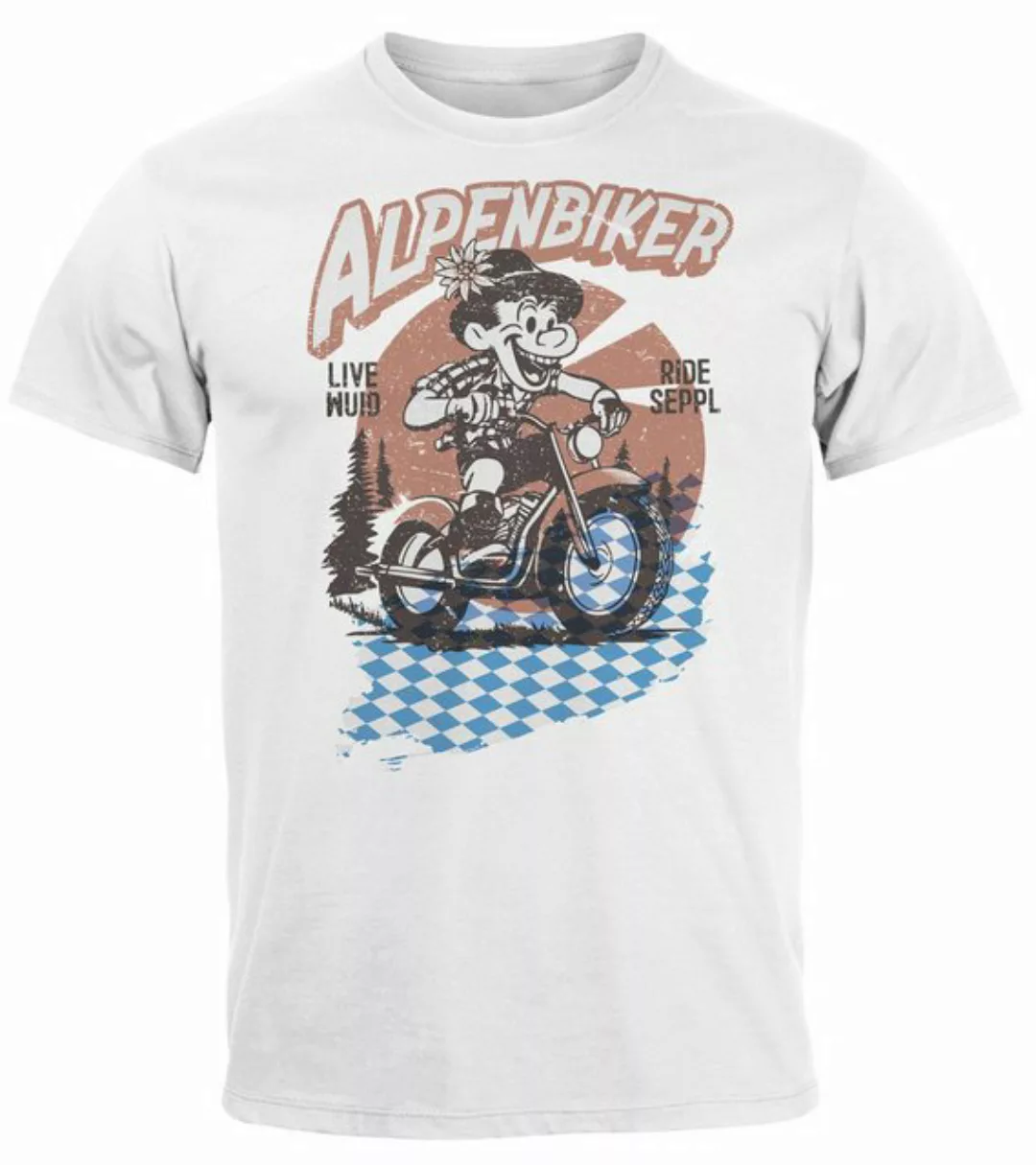 Neverless Print-Shirt Herren T-Shirt Alpen Biker Bayern Blau-Weiss Tracht-S günstig online kaufen