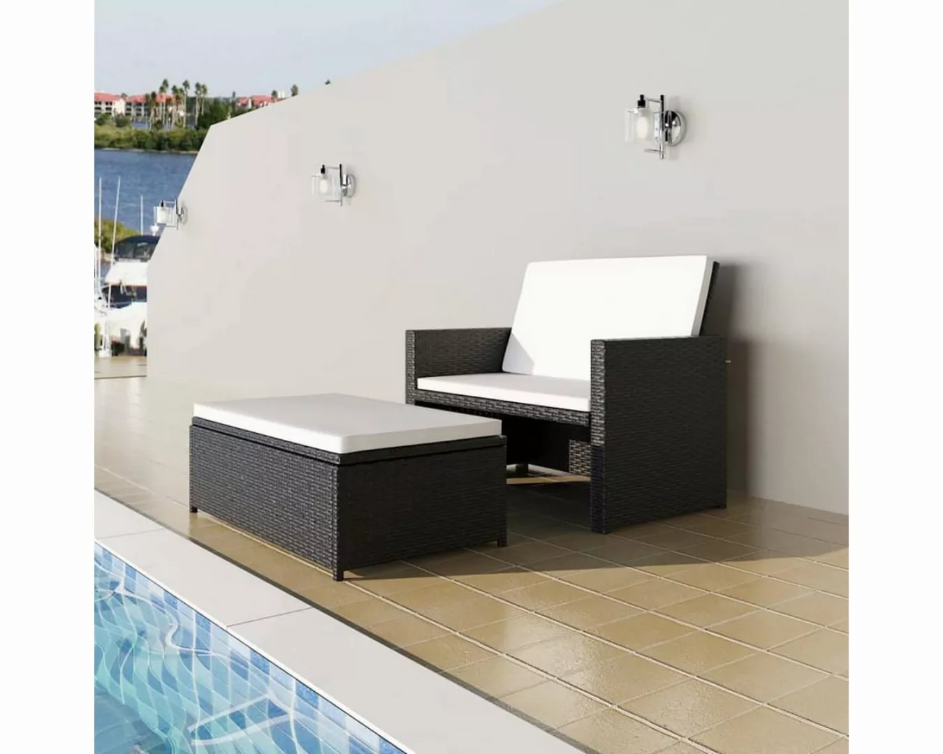 vidaXL Loungesofa 2-tlg. Garten-Lounge-Set mit Auflagen Poly Rattan Schwarz günstig online kaufen