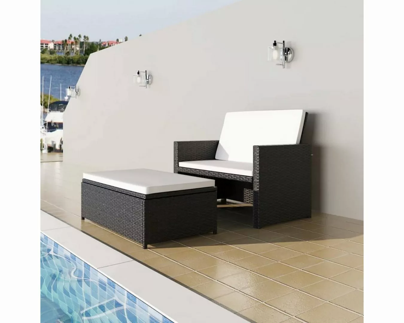 2-tlg. Garten-lounge-set Mit Auflagen Poly Rattan Schwarz günstig online kaufen