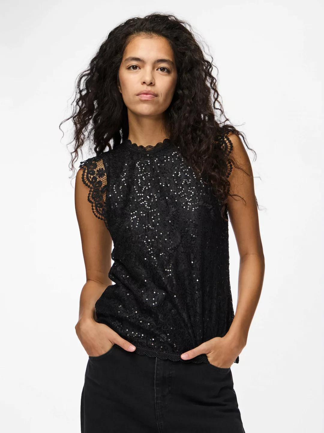 pieces Spitzentop PCOLLINE SL LACE SEQUINS TOP NOOS günstig online kaufen