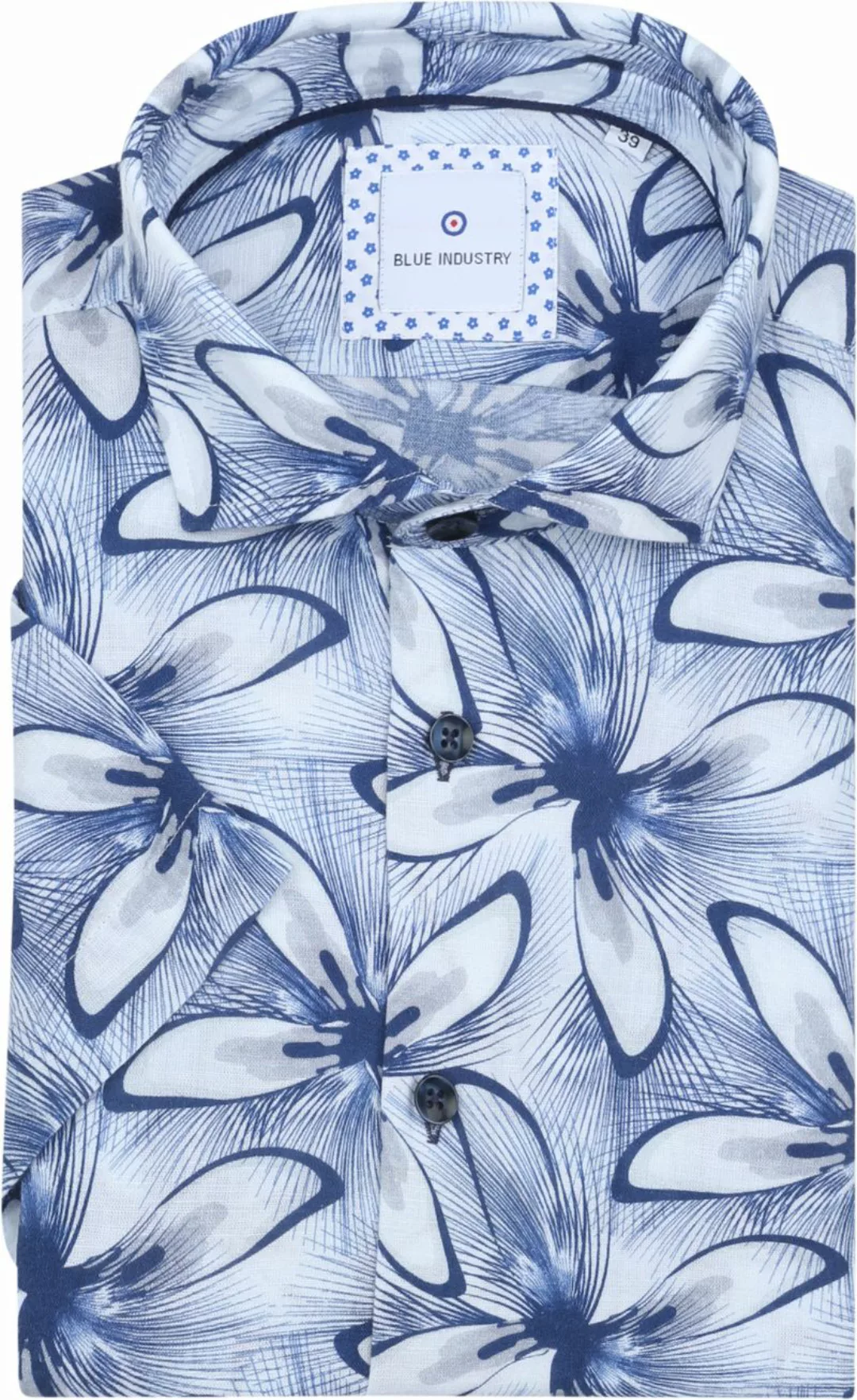 Blue Industry Short Sleeve Hemd Leinen Druck Blau - Größe 44 günstig online kaufen